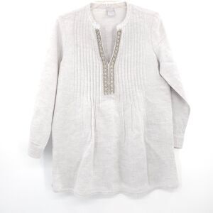 Chico's linen blend sparkle rhinestone popover tunic top Size 0 (S) grey